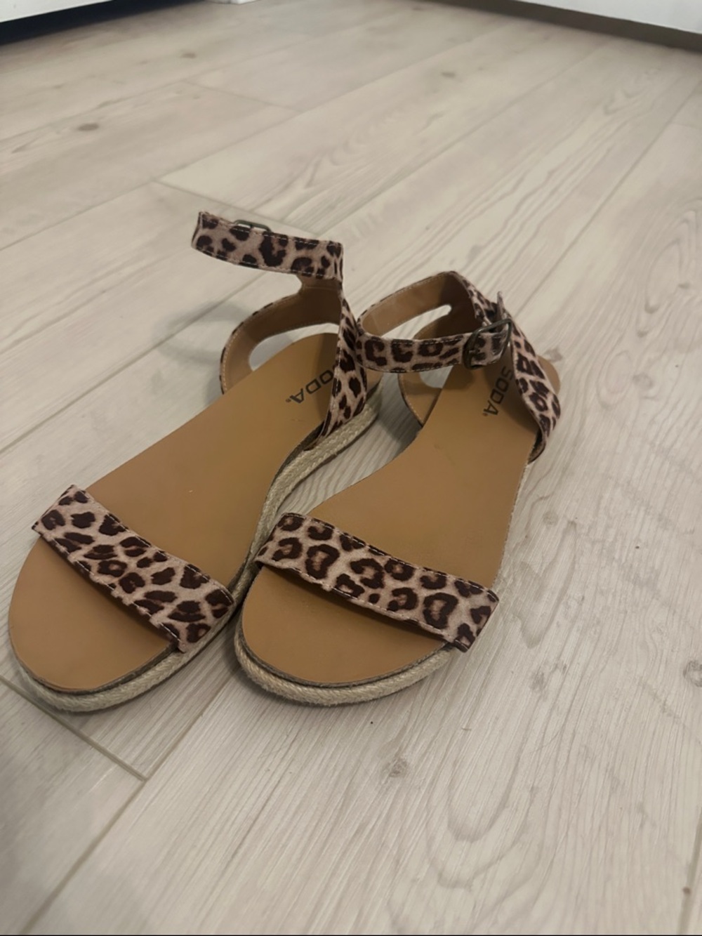 Soda Leopard Print Ankle-Strap Sandals - Brown/Tan